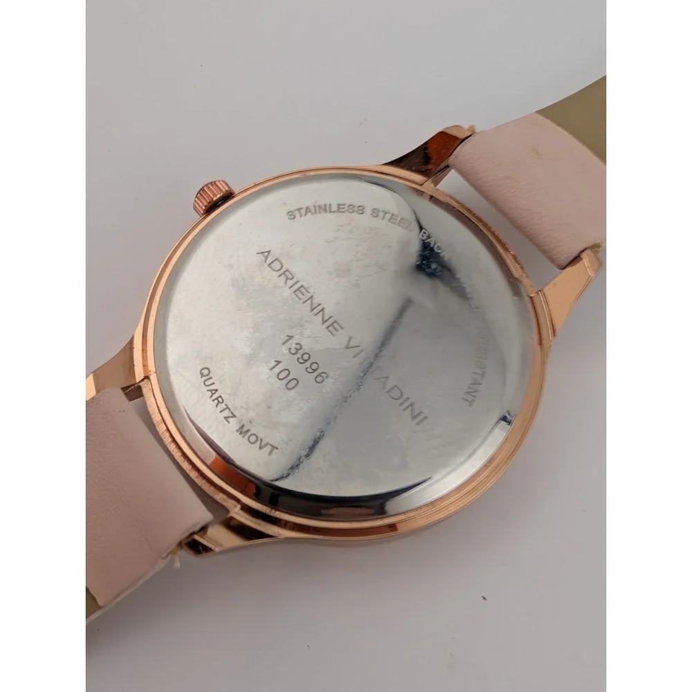 Adrienne Vittadini Watch Women 34mm Case Pink Faux Leather Band- New Battery‎